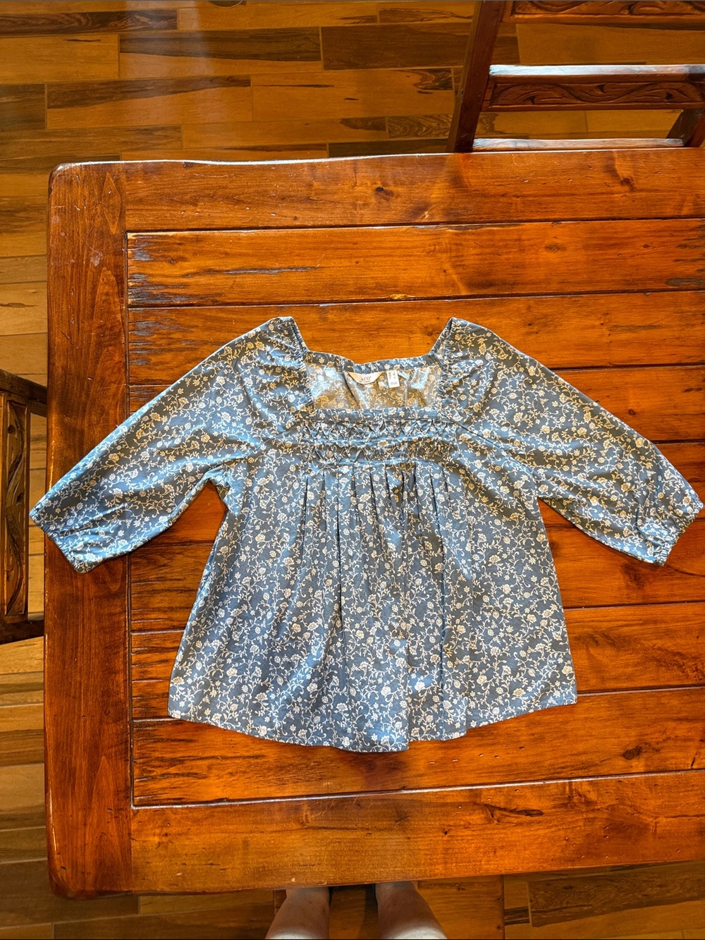Blue Floral women’s Peasant Top - Denim and Company